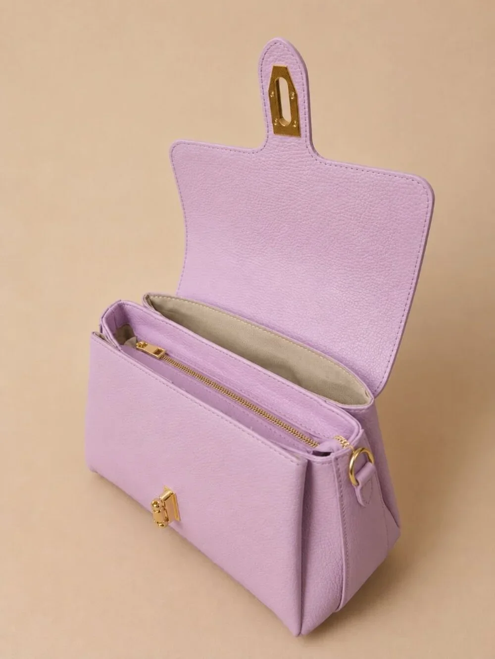 Italian Leather Structured Top Handle Satchel, Pastel Lilac Crossbody Bag